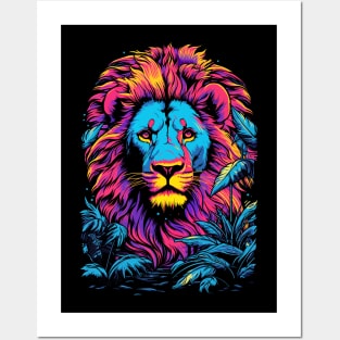 Flashy Neon Lion Posters and Art